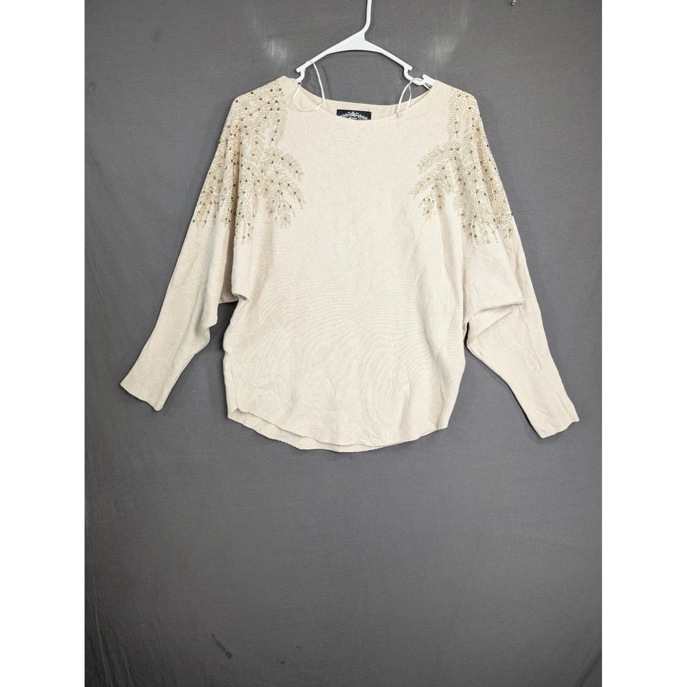 Oliver.O by Escio Cream Beaded Dolman Sleeve Sweater Medium Ribbed Pullover